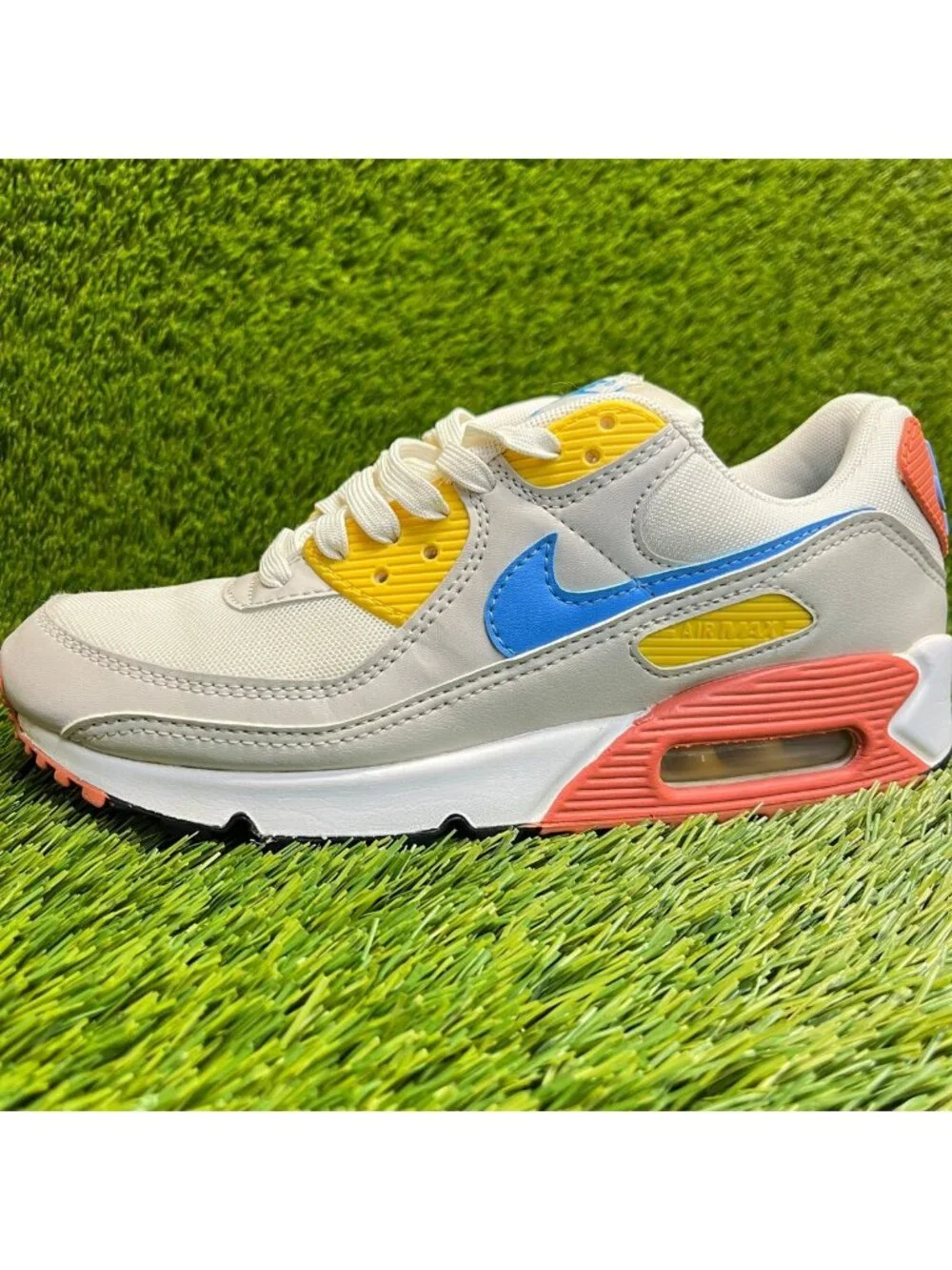 Nike Air Max 90 Womens Size 7.5 Beige Blue Orange Athletic Running Shoes Sneaker